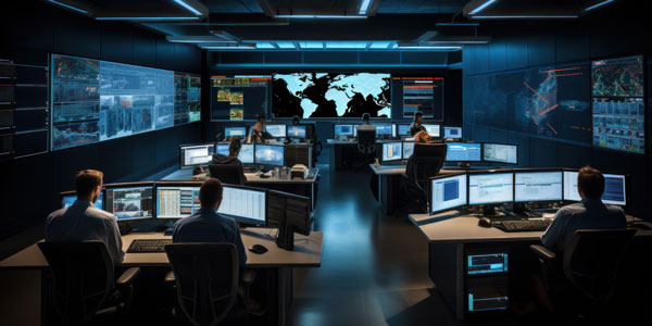 Creston monitors set up in a control center